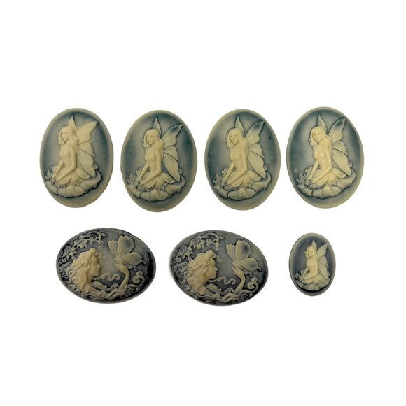 7 Cabochons Fairy Butterfly Fantasy Acrylic Oval Jewelry Making Supplies - Picture 1 of 7